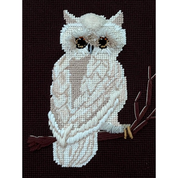 Handmade Other - Vintage 1970's Owl Needlepoint Retro Craft Wall Hanging 12" x 16"